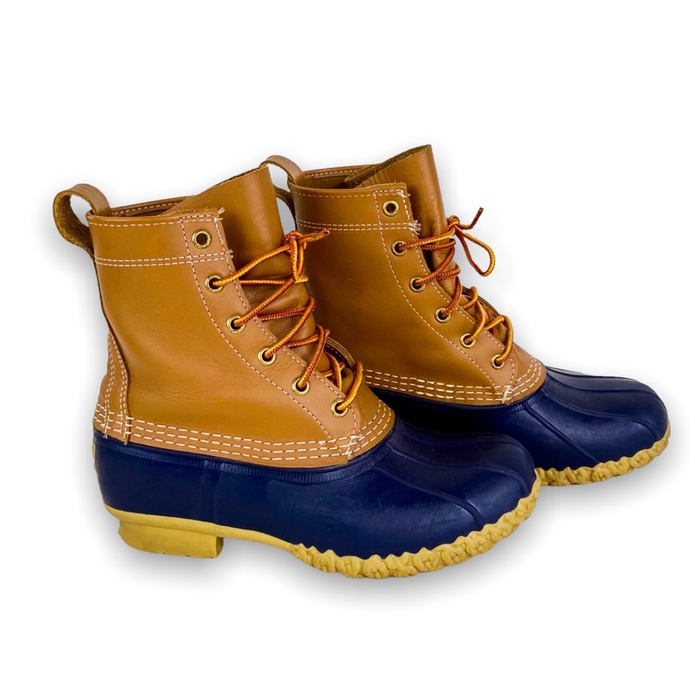 L.L. Bean Classic Tan & Navy Unlined 8" Duck Boots